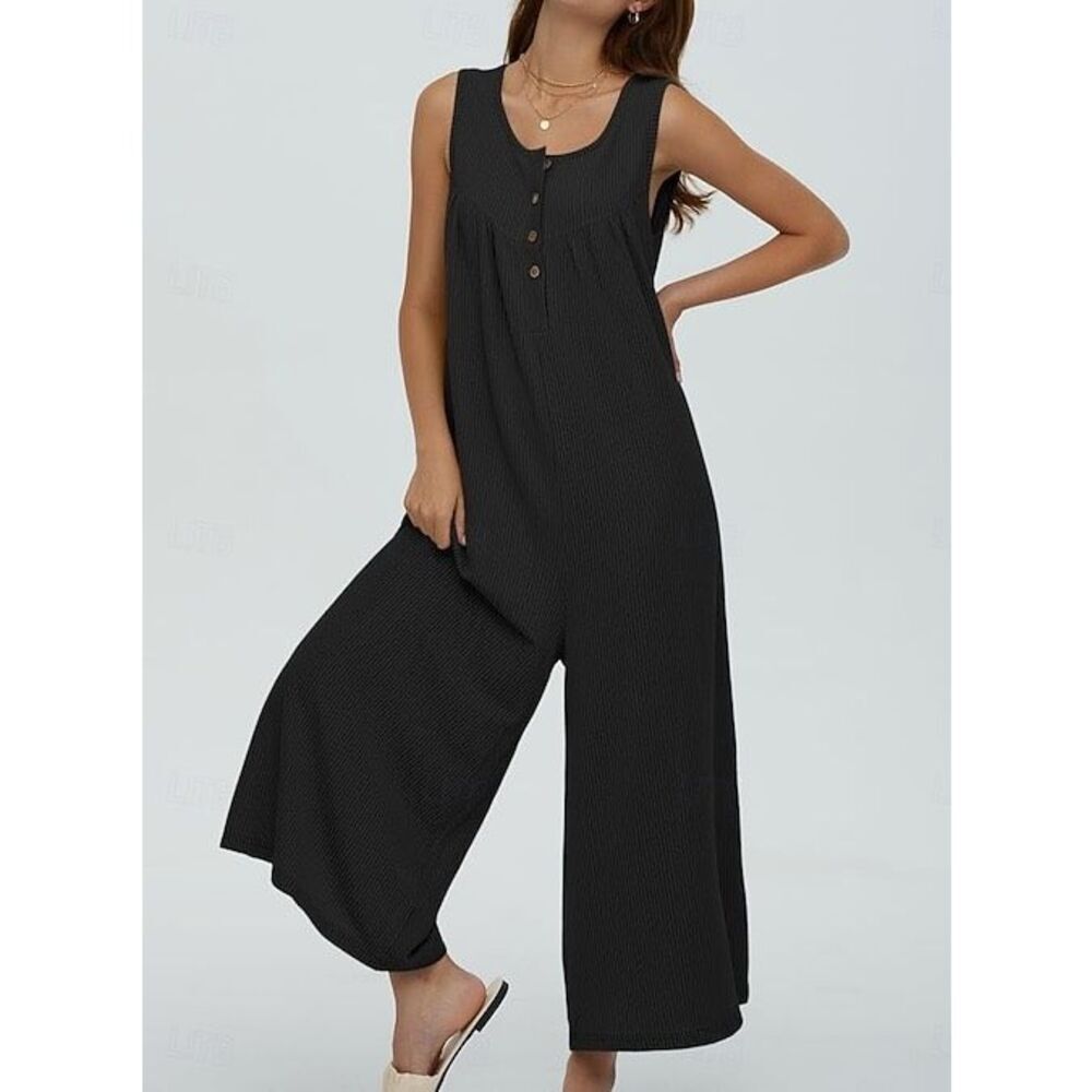 Halara Black Ribbed Wide Leg Sleeveless Jumpsuit Relaxed Fit Size XS NWT